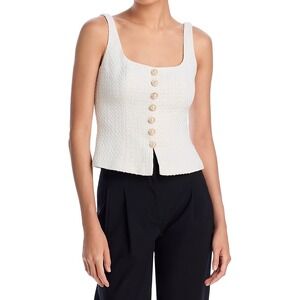 AQUA Textured Tweed Tank‎ Top Pearl Button Sleeveless Ivory Cream Size M